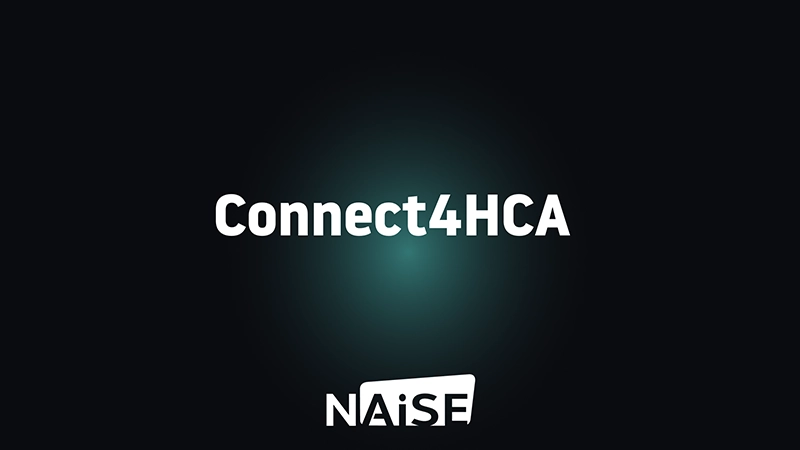Connect4HCA and NAiSE partnership branding on gradient teal background representing advanced factory automation research collaboration