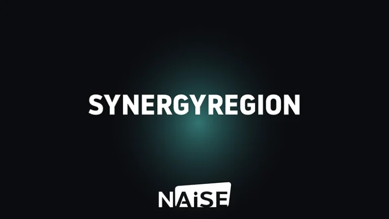 SynergieRegion and NAiSE project branding on gradient background representing connected production and smart city infrastructure collaboration
